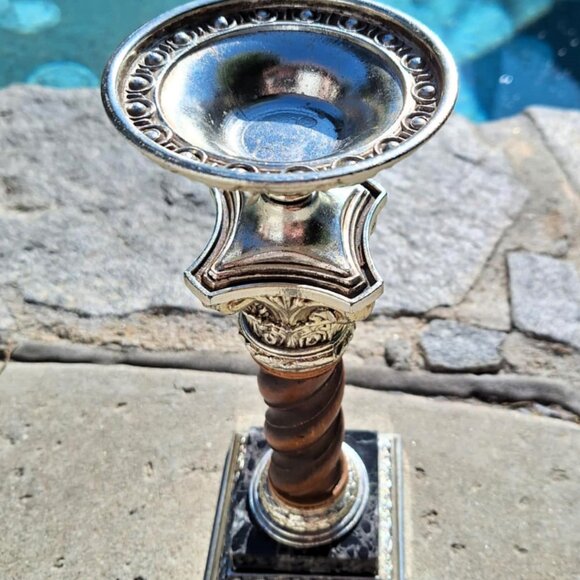 Gorgeous Vintage Dilly MFG Ornate Metal Candle Holder with Marble Base - Picture 9 of 13